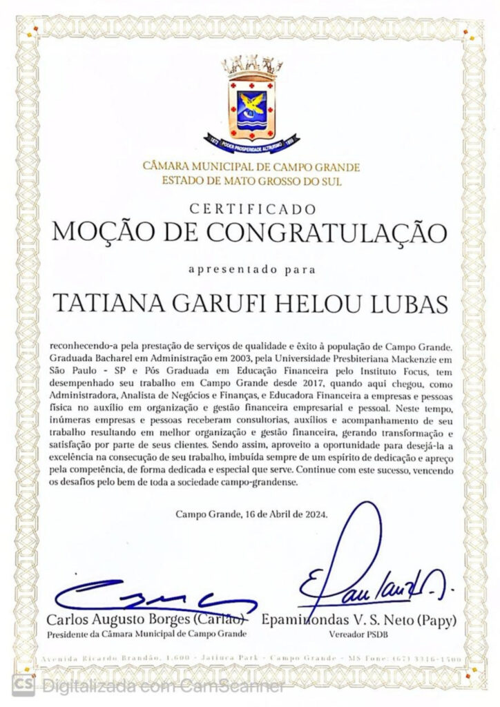 Moção de Congratulação Tatiana Lubas
